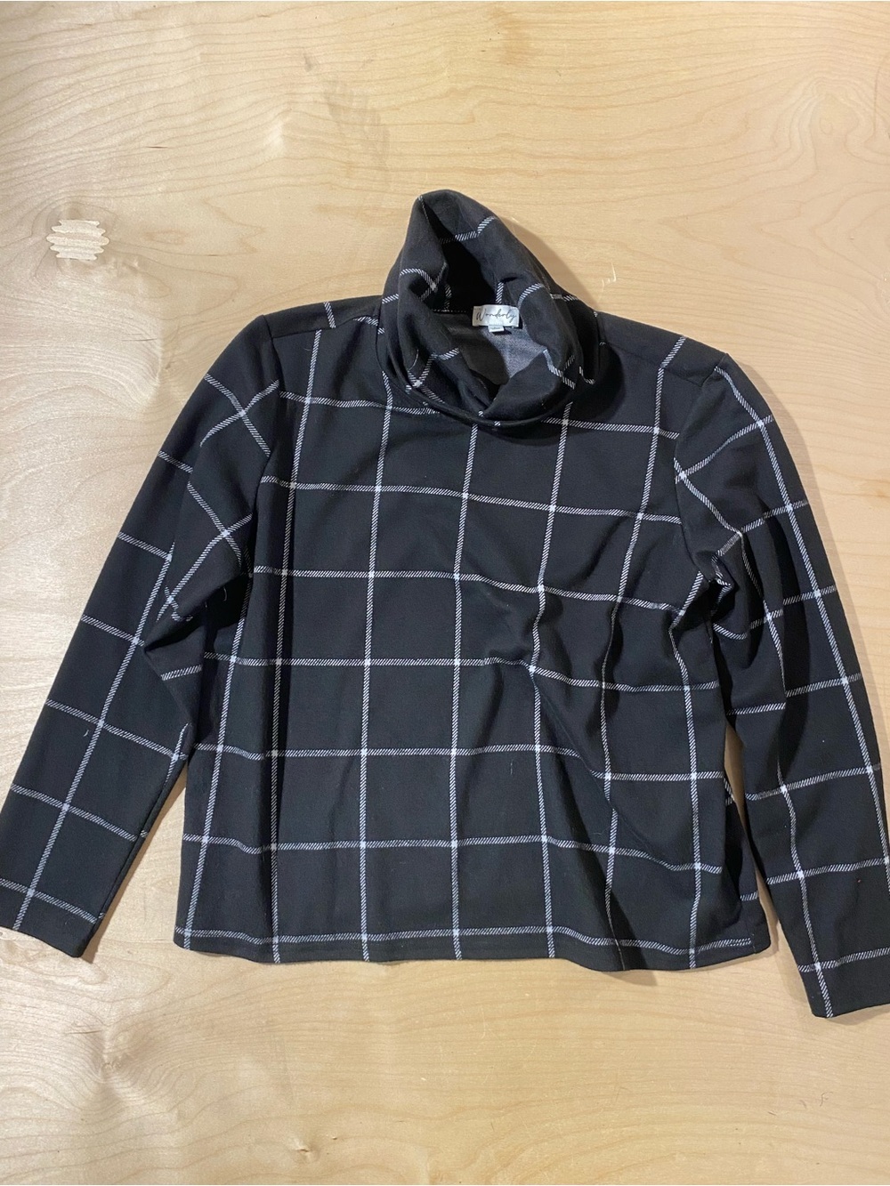 Wonderly Black Windowpane Turtleneck Sweater Large (SA)